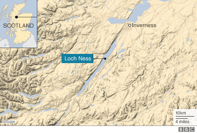 Mapa del Lago Ness mostrando su profundidad y ubicación en Escocia