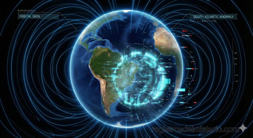 Mapa anomalía del atlántico sur campo magnético debilitado.