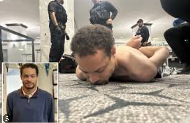 Colen Allen under arrest after the events on April 25, where Donald Trump was evacuated of a public event.