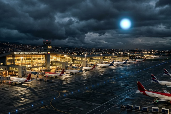 Misterio en el Aeropuerto El Dorado de Bogotá de Noche: Ovni Luminoso en el Cielo Nublado