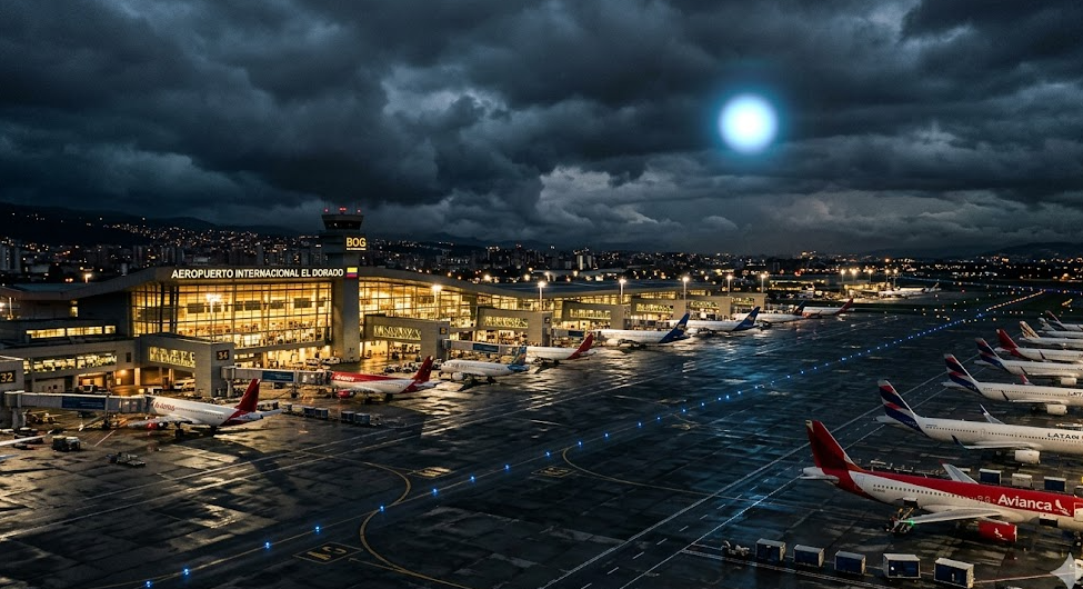 Misterio en el Aeropuerto El Dorado de Bogotá de Noche: Ovni Luminoso en el Cielo Nublado