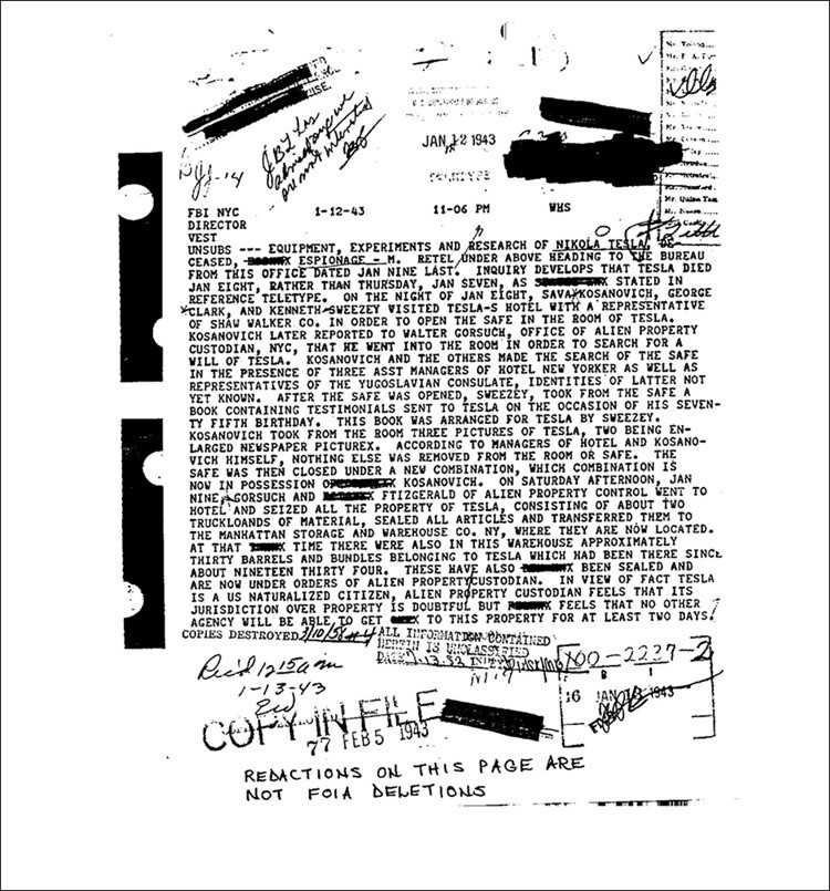 Documentos confiscados de Nikola Tesla por el gobierno de Estados Unidos en 1943
