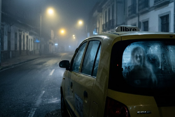 Fotografia de un taxi en calles bogotanas, los taxistas a menudo son testigos de historias paranormales que no suelen ser contadas al publico con frecuencia.