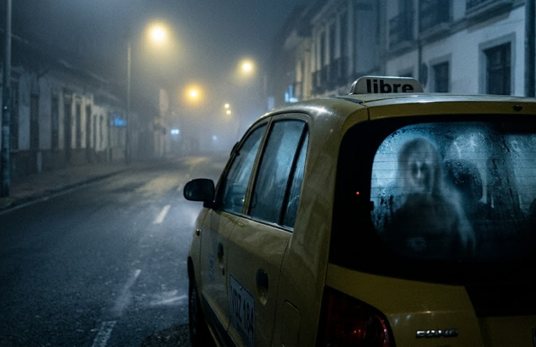 Fotografia de un taxi en calles bogotanas, los taxistas a menudo son testigos de historias paranormales que no suelen ser contadas al publico con frecuencia.
