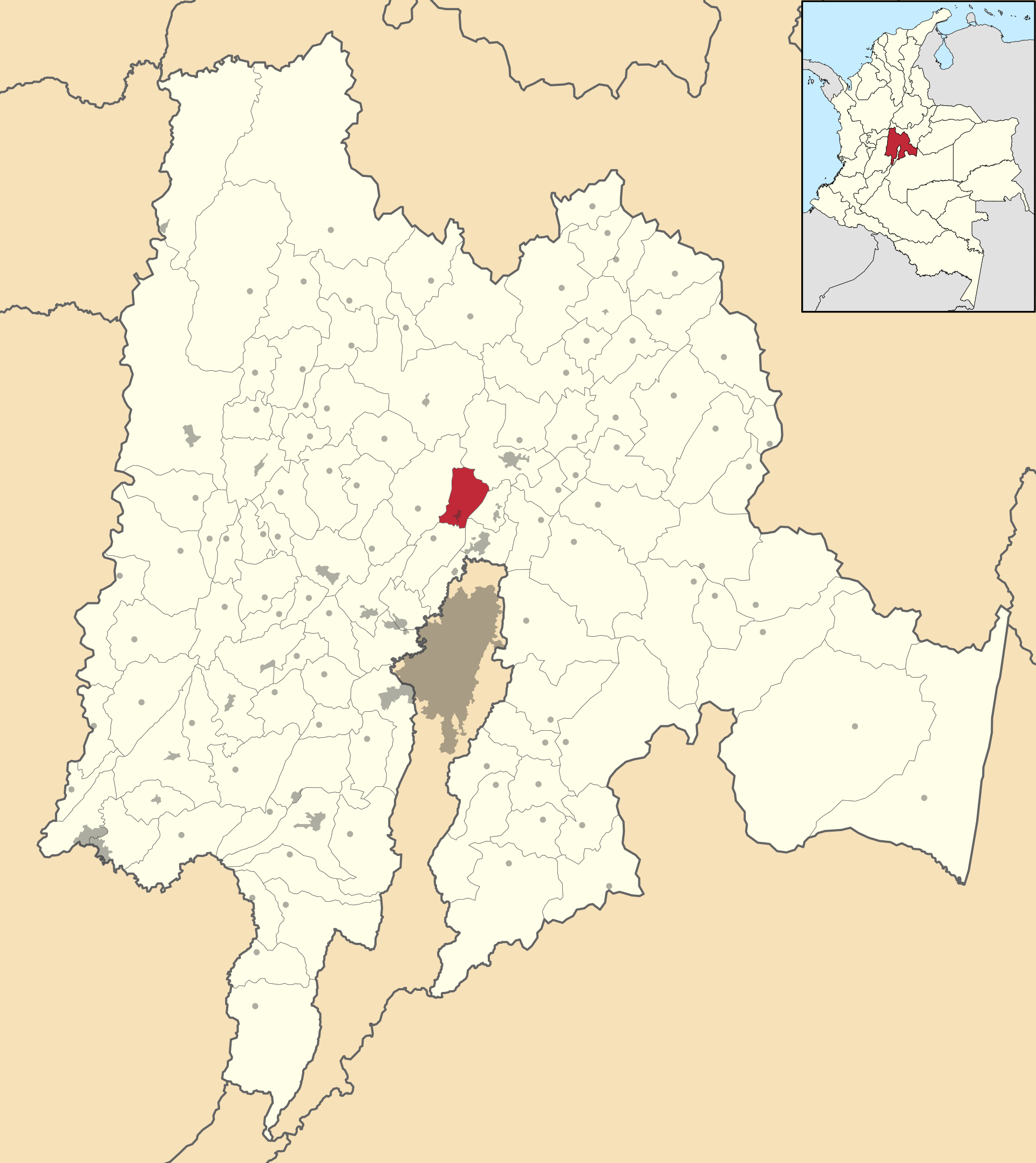 Mapa del municipio de Tabio, Cundinamarca, Colombia, donde se encuentra la Peña de Juaica