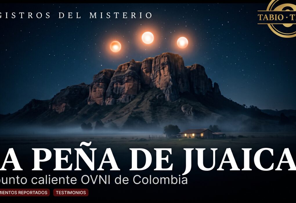 Portada con la Peña de Juaica de noche, esferas luminosas sobre la cresta y el título La Peña de Juaica: el punto caliente OVNI de Colombia